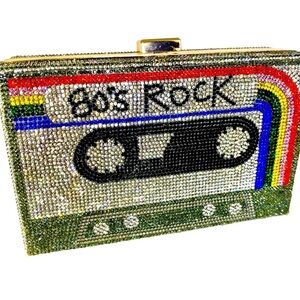 Insanely cool rhinestone covered box clutch “80s Rock” NEW